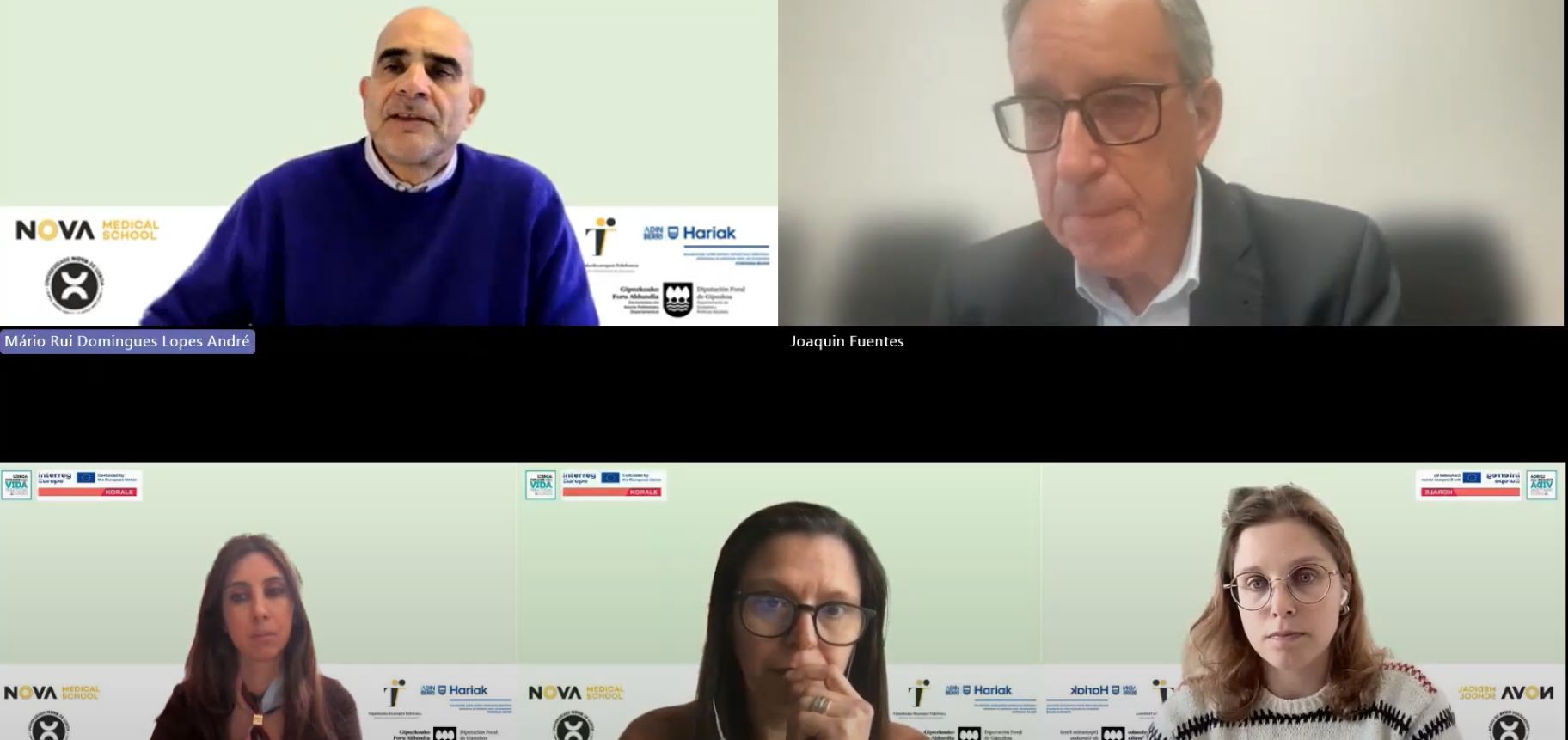 imagem de ecrã de computador com caras dos participantes no webinar “European Best Practices in Knowledge, Awareness and Prevention of Unwanted Loneliness. How volunteering can help?”, promovido pela Comunidade de Prática KORALE | Lisboa Com Vida