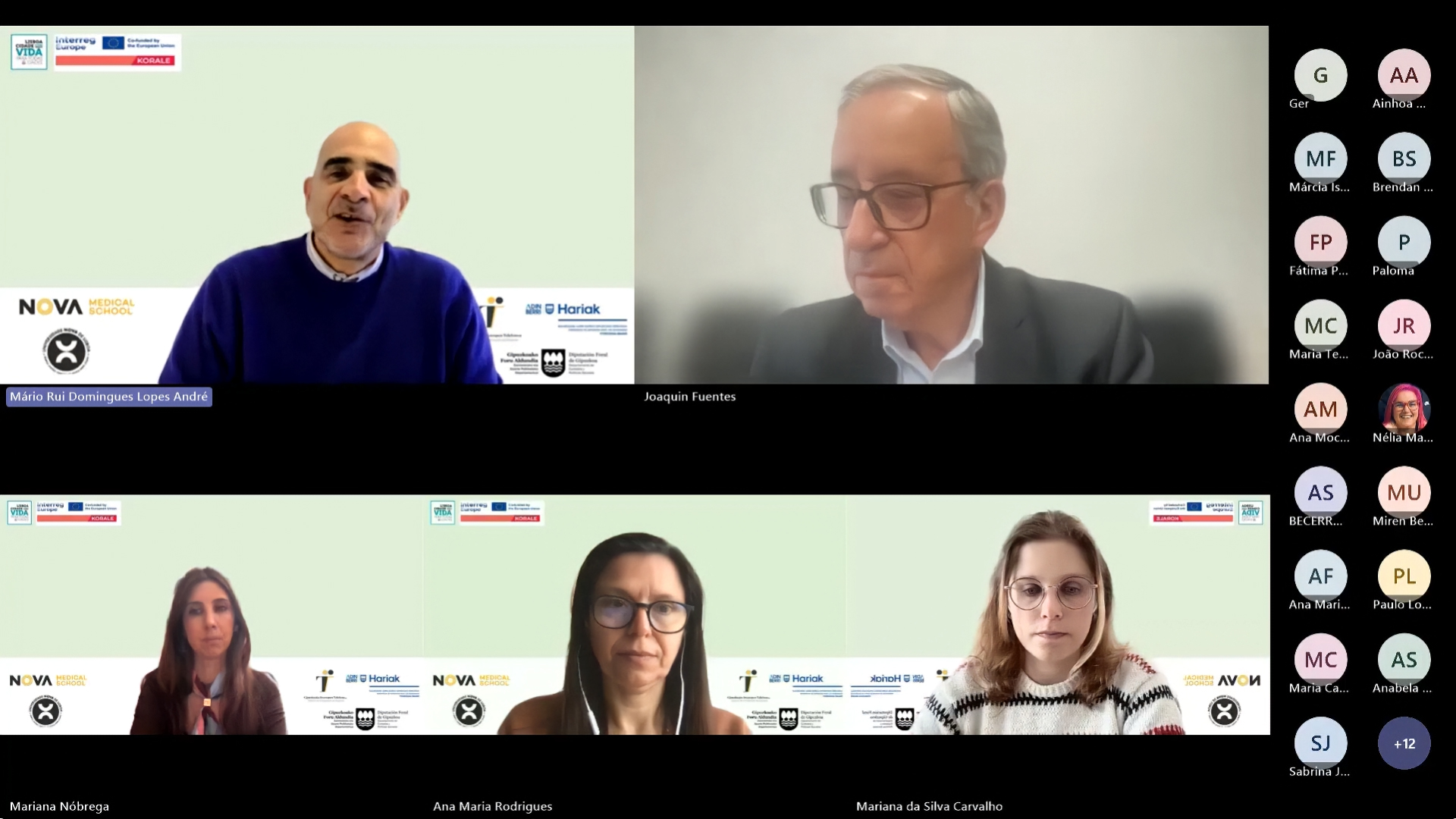 imagem de ecrã de computador com caras dos participantes no webinar “European Best Practices in Knowledge, Awareness and Prevention of Unwanted Loneliness. How volunteering can help?”, promovido pela Comunidade de Prática KORALE | Lisboa Com Vida