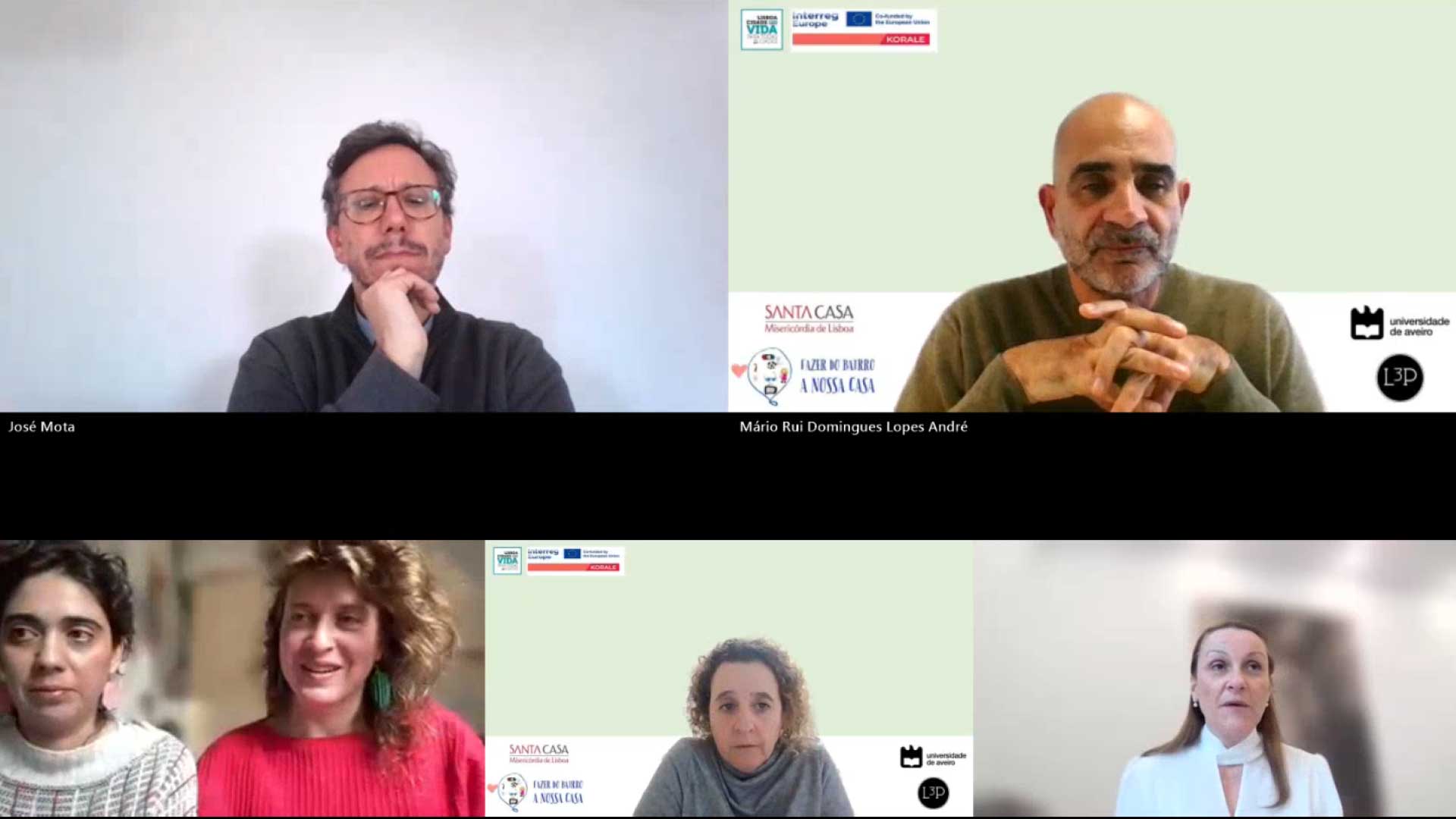 imagem de ecrã de computador com caras dos participantes no webinar “European Best Practices in Knowledge, Awareness and Prevention of Unwanted Loneliness. How volunteering can help?”, promovido pela Comunidade de Prática KORALE | Lisboa Com Vida